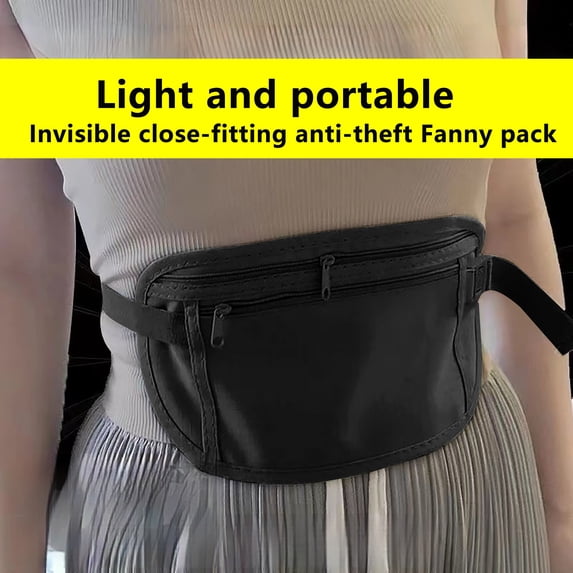 Invisible Slim Anti-Theft Waist Bag, Gaqring Secure Concealed Design Adjustable Belt, Multiple Pockets Water-Resistant Nylon Waist Pack for Outdoor Running Hiking Travel