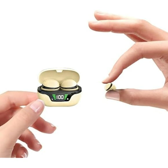 Invisible Smallest Mini Earbuds Wireless Bluetooth Ear Buds for Small Ears Canals, Discreet Low Profile Spy Earpiece Wireless Tiny Micro Hidden Earbuds with Microphone Small Headphones for Work-Beige