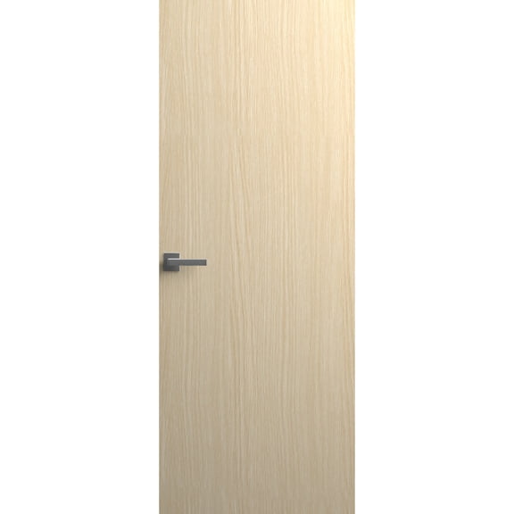 Invisible Solid Hidden Door with Handle | Planum 0010 Light Oak with Black Hidden Frame 36" x 80" Left-hand Inswing Black Frame | Concealed Hinges Lock Handle | Modern Frameless Doors