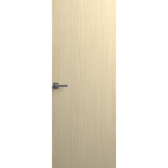 Invisible Solid Hidden Door with Handle | Planum 0010 Light Oak with Silver Hidden Frame 24" x 80" Left-hand Inswing Silver Frame | Concealed Hinges Lock Handle | Modern Frameless Doors