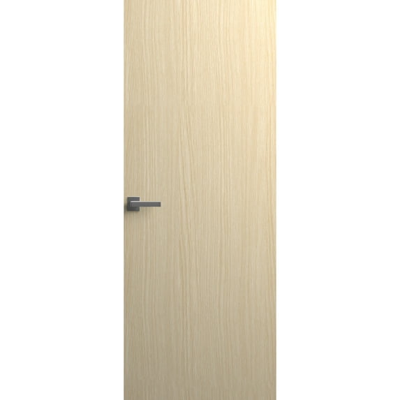 Invisible Solid Hidden Door with Handle | Planum 0010 Light Oak with Silver Hidden Frame 32" x 84" Right-hand Outswing Silver Frame | Concealed Hinges Lock Handle | Modern Frameless Doors