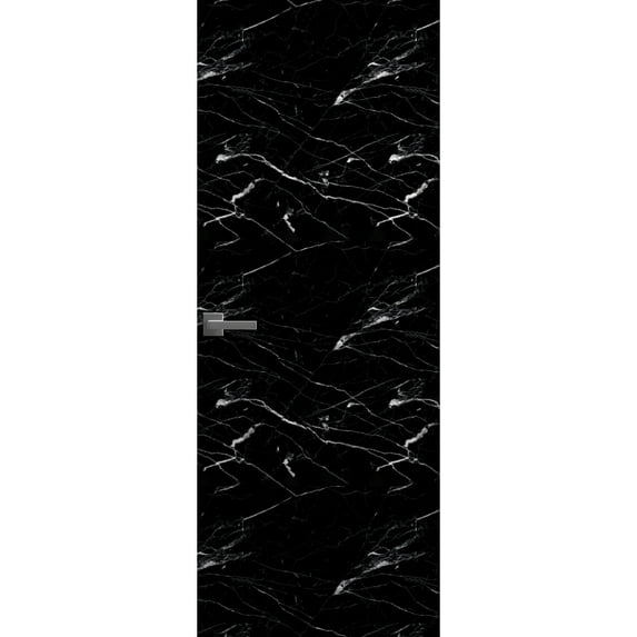Invisible Solid Hidden Door with Handle | Planum 0010 Nero Marquina with Silver Hidden Frame 36" x 80" Left-hand Outswing Silver Frame | Concealed Hinges Lock Handle | Modern Frameless Doors