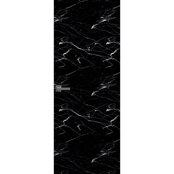 Invisible Solid Hidden Door with Handle | Planum 0010 Nero Marquina with Silver Hidden Frame 30" x 80" Right-hand Inswing Silver Frame | Concealed Hinges Lock Handle | Modern Frameless Doors