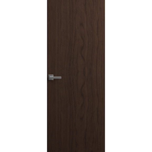 Invisible Solid Hidden Door with Handle | Planum 0010 Noce with Black Hidden Frame 28" x 96" Right-hand Inswing Black Frame | Concealed Hinges Lock Handle | Modern Frameless Doors
