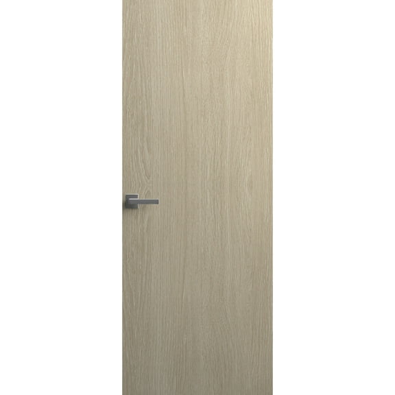 Invisible Solid Hidden Door with Handle | Planum 0010 Oak with Silver Hidden Frame 24" x 96" Left-hand Outswing Silver Frame | Concealed Hinges Lock Handle | Modern Frameless Doors