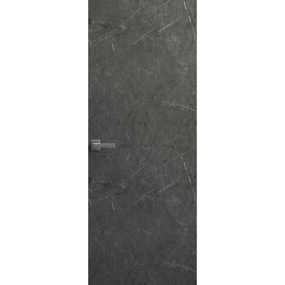 Invisible Solid Hidden Door with Handle | Planum 0010 Pietra with Black Hidden Frame 30" x 84" Left-hand Outswing Black Frame | Concealed Hinges Lock Handle | Modern Frameless Doors