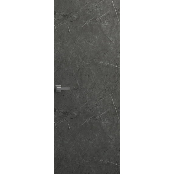 Invisible Solid Hidden Door with Handle | Planum 0010 Pietra with Black Hidden Frame 36" x 96" Right-hand Inswing Black Frame | Concealed Hinges Lock Handle | Modern Frameless Doors