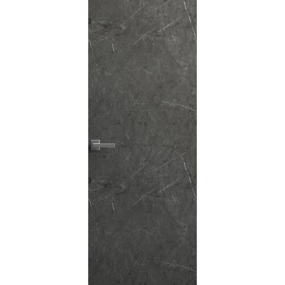 Invisible Solid Hidden Door with Handle | Planum 0010 Pietra with Silver Hidden Frame 28" x 80" Right-hand Outswing Silver Frame | Concealed Hinges Lock Handle | Modern Frameless Doors
