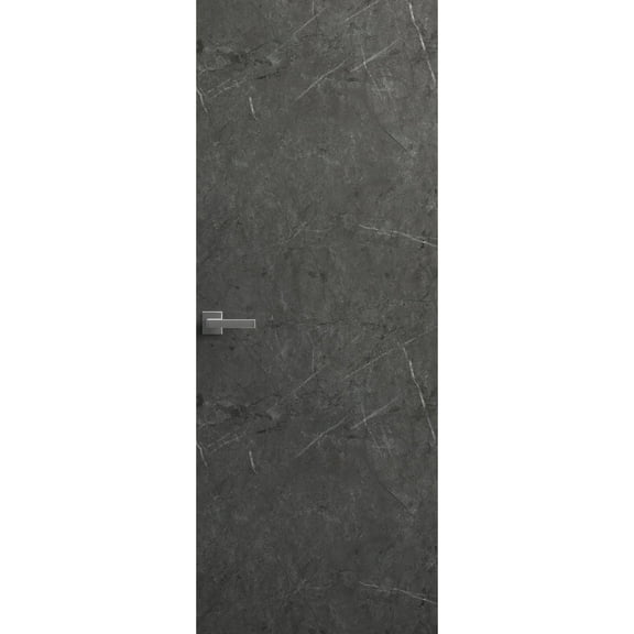 Invisible Solid Hidden Door with Handle | Planum 0010 Pietra with Silver Hidden Frame 30" x 80" Left-hand Outswing Silver Frame | Concealed Hinges Lock Handle | Modern Frameless Doors