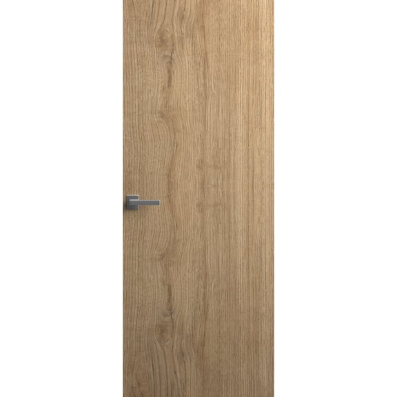 Invisible Solid Hidden Door with Handle | Planum 0010 Split Wood with Black Hidden Frame 36" x 80" Right-hand Outswing Black Frame | Concealed Hinges Lock Handle | Modern Frameless Doors