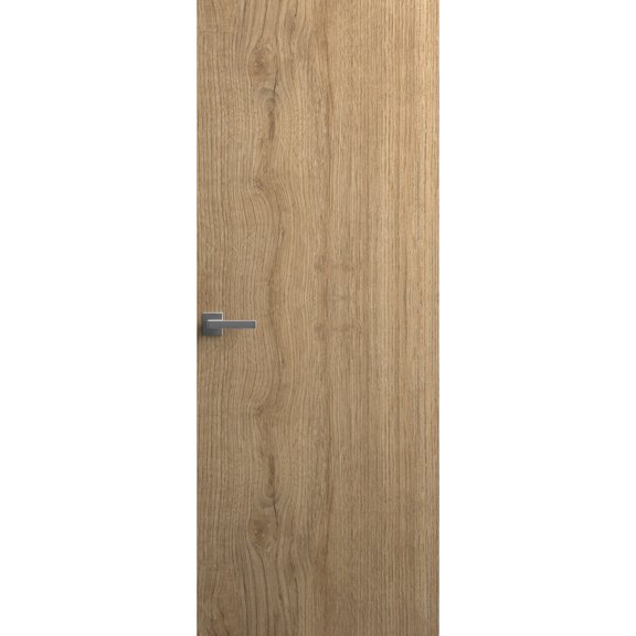 Invisible Solid Hidden Door with Handle | Planum 0010 Split Wood with Black Hidden Frame 30" x 84" Left-hand Outswing Black Frame | Concealed Hinges Lock Handle | Modern Frameless Doors