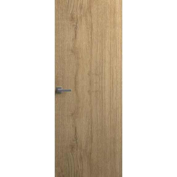 Invisible Solid Hidden Door with Handle | Planum 0010 Split Wood with Silver Hidden Frame 28" x 96" Right-hand Outswing Silver Frame | Concealed Hinges Lock Handle | Modern Frameless Doors