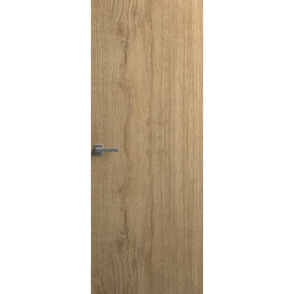 Invisible Solid Hidden Door with Handle | Planum 0010 Split Wood with Silver Hidden Frame 36" x 80" Left-hand Inswing Silver Frame | Concealed Hinges Lock Handle | Modern Frameless Doors