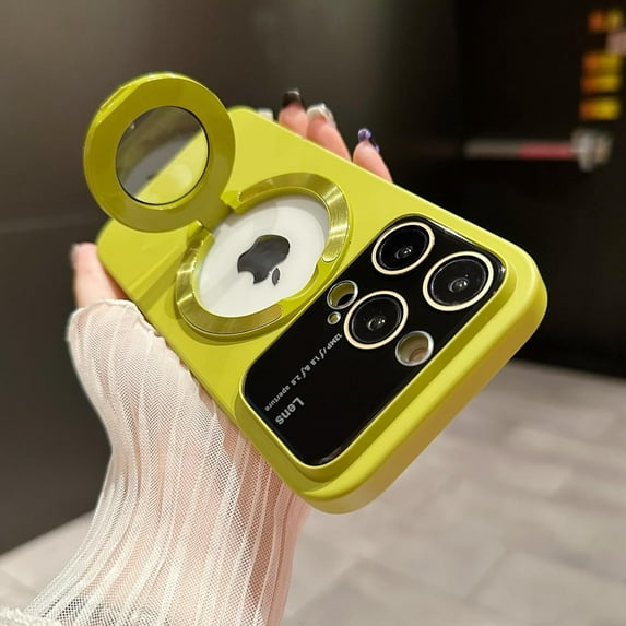 Invisible Stand Holder Case for iPhone 14/13 /12/ Pro Max with Bracket,Compatible with Magsafe, Window Glass Lens Camera Protector Magnetic Cover (Green,for iPhone 12)