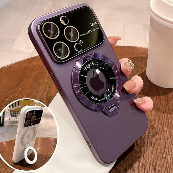 Invisible Stand Holder Case for iPhone 14/13 /12/ Pro Max with Bracket,Compatible with Magsafe, Window Glass Lens Camera Protector Magnetic Cover (Purple,for iPhone11ProMax)