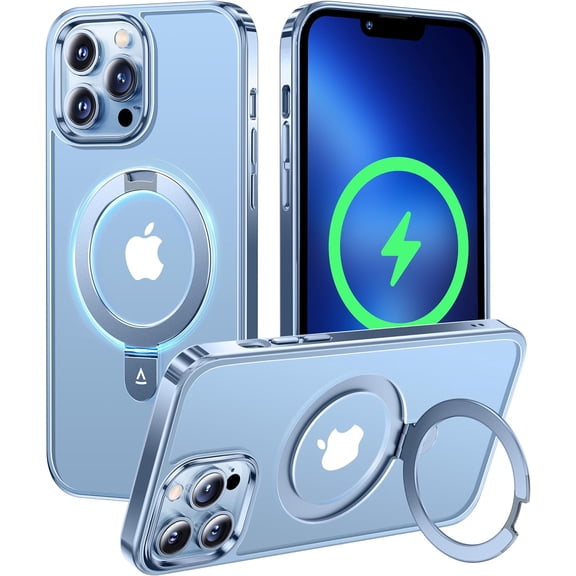 Invisible Stand Magnetic Case for iPhone 13 Pro Max, Official Color Match for iPhone, Compatible with MagSafe, Military Grade Shockproof Phone Cover Ring Holder Women 6.7 inch, Sierra Blue