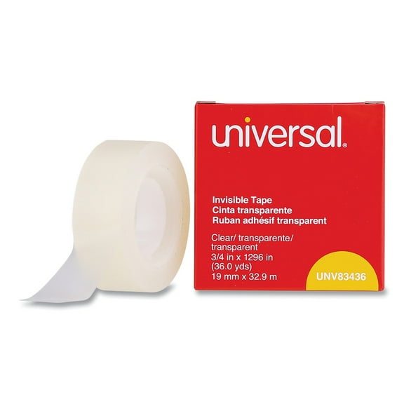 Universal Invisible Tape, 1" Core, 0.75" x 36 yds, Clear, 12/Pack -UNV83436VP