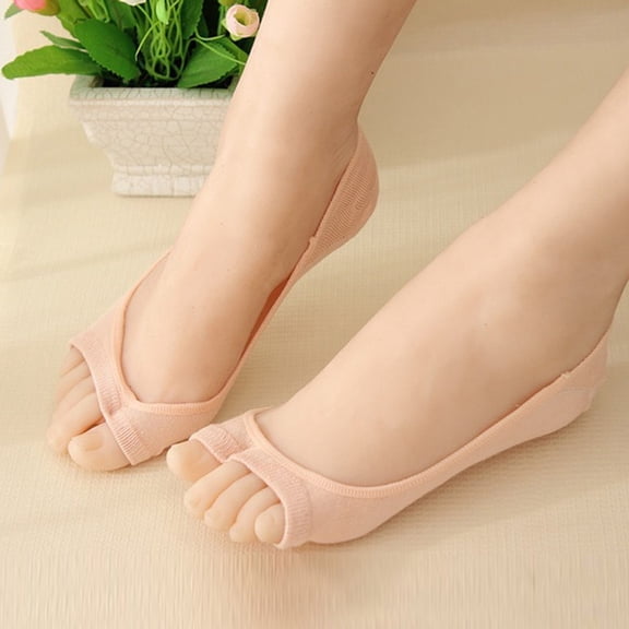 Invisible Two Toe Liner Socks Women Fish Mouth Open Toe Anti-Slip Silicone Grip Breathable Low Cut Nude(Black)