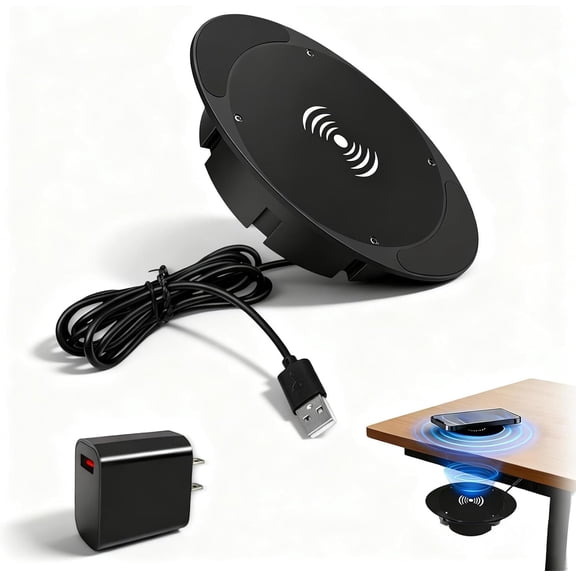 Invisible Under-Desk Wireless Charger-Sleek, Hidden Fast Charging Pad & Space-Saving Qi Charger Invisible for Office Desk & Home, Self-Charging Compatible All Phone (1pcs)