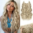 thumbnail image 1 of Invisible Wire Hair Extensions - 20 Inch Halo Hair Extensions Auburn Long Wavy Synthetic Hairpiece with Transparent Wire Adjustable Size, 4 Secure Clips for Women, 1 of 8