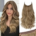 thumbnail image 1 of Invisible Wire Hair Extensions with 3 Clips Long Synthetic Wavy Curly Hairpiece Adjustable Transparent Headband for Women 18 Inch Ash Medium Brown/Ash Blonde Highlights, 1 of 7