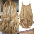 thumbnail image 1 of Invisible Wire Hair Extensions with 3 Clips Long Synthetic Wavy Curly Hairpiece Adjustable Transparent Headband for Women 18 Inch Ash Medium Brown/Ash Blonde Highlights, 1 of 7