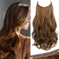 thumbnail image 1 of Invisible Wire Hair Extensions with 3 Clips Long Synthetic Wavy Curly Hairpiece Adjustable Transparent Headband for Women 18 Inch Ash Medium Brown/Ash Blonde Highlights, 1 of 7