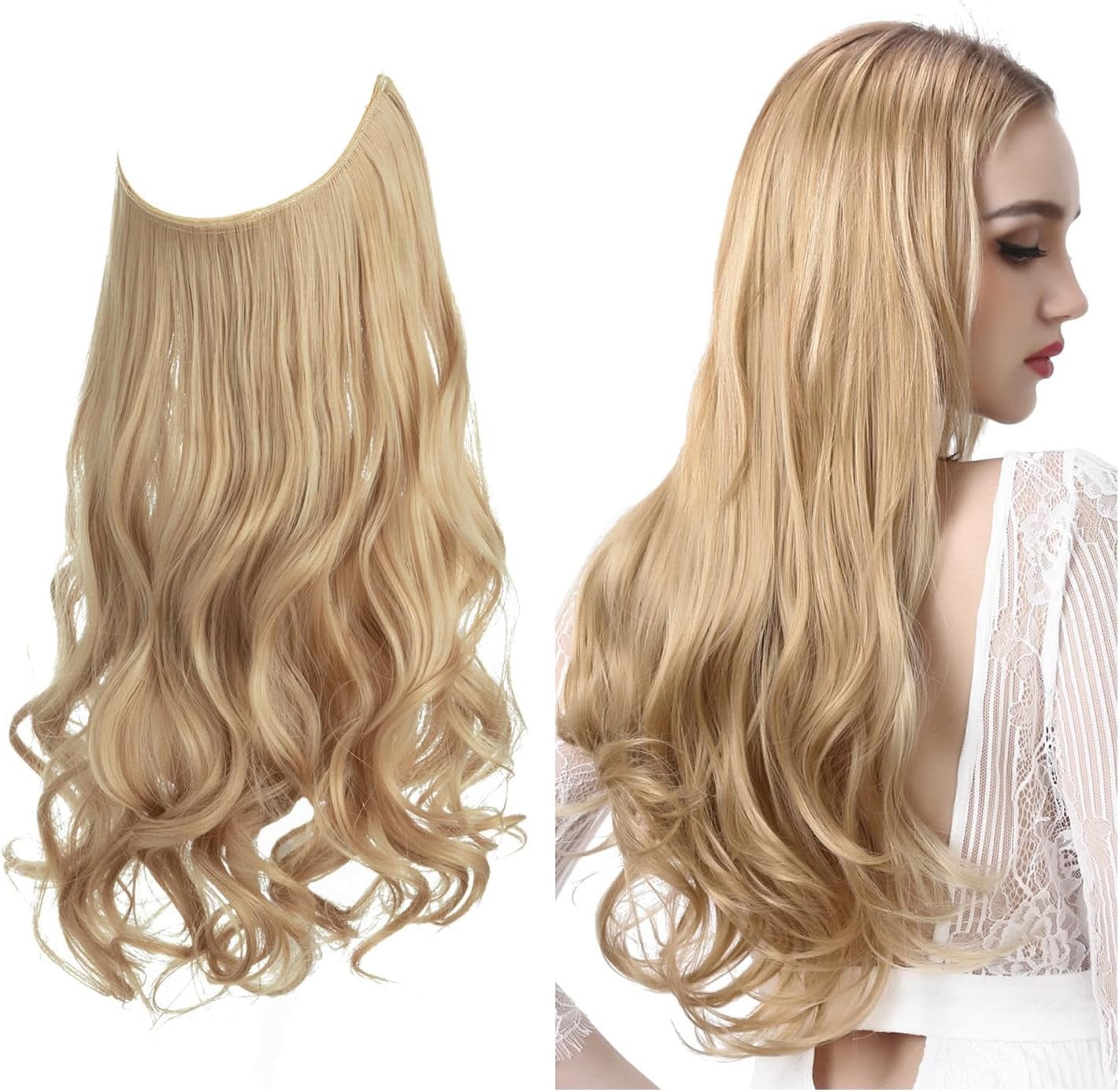 Halo Hair Extensions - Clip In Hair Extension With Transparent Invisible Wire Halo Hair Extensions 20 Inch Invisible Wire Hair Extensions  main image 2
