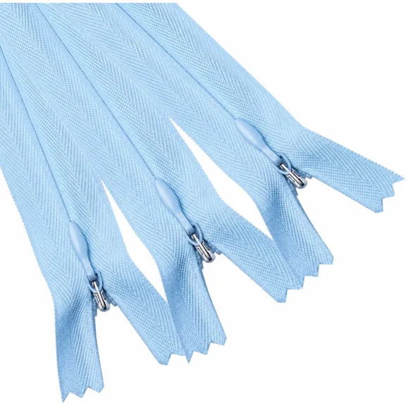 Invisible Zippers 12 Inch #3, Light Blue Nylon Coil Zippers Pack 3-Pack for Sewing, Skirts, Pockets, (Light Blue, 12", 3PCS)