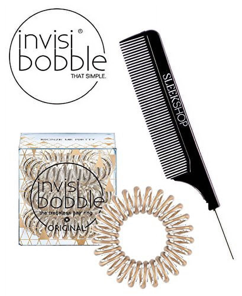 Invisibobble Traceless Hair Ring (with Sleek Steel Pin Tail Comb) (Original / Bronze Me Pretty - 3 pack)