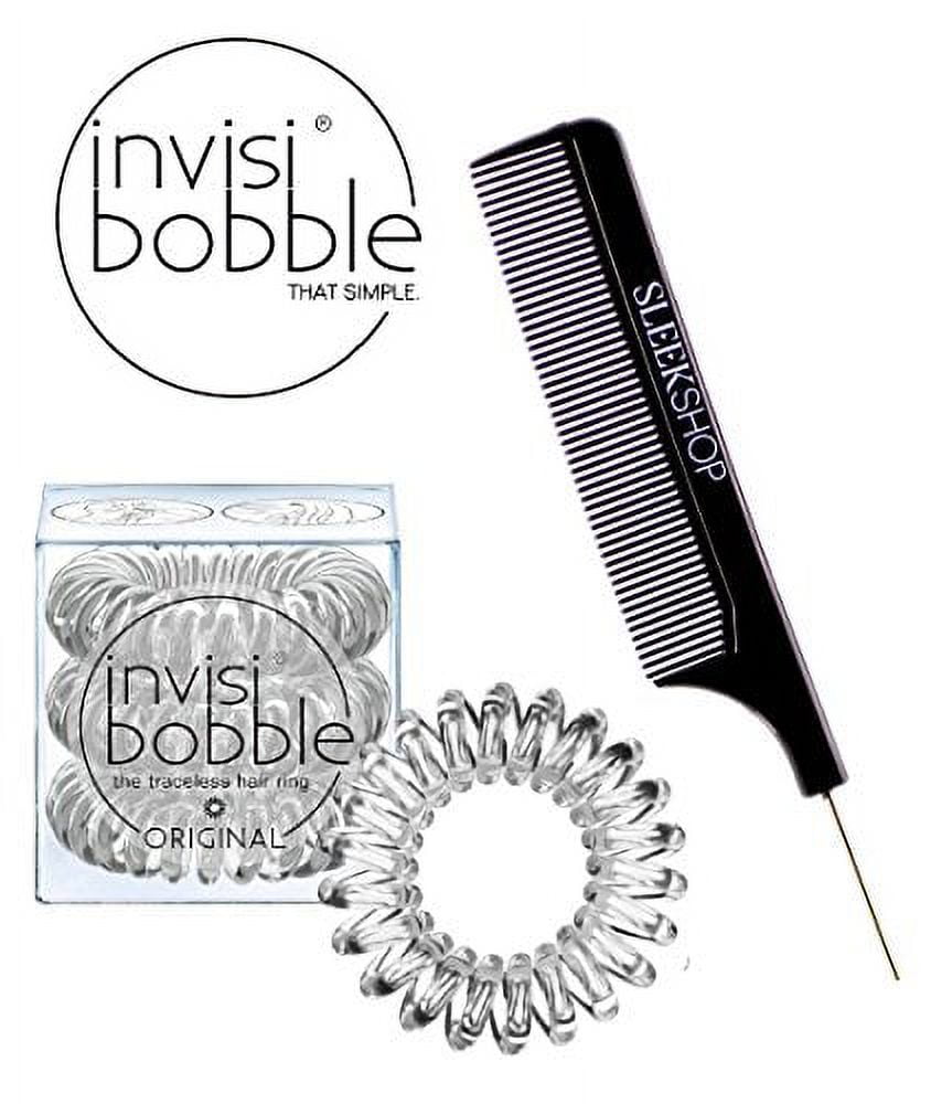 Invisibobble Traceless Hair Ring (with Sleek Steel Pin Tail Comb) (Original / Clear - 3 pack)