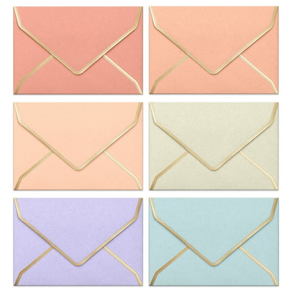Invitation Envelopes, 60-Pack 4x6 Envelopes for Invitations, Gold Foil Bordered Colored Envelopes, A4, 4 1/4 x 6 1/4 Inches, 6 Pastel Colors