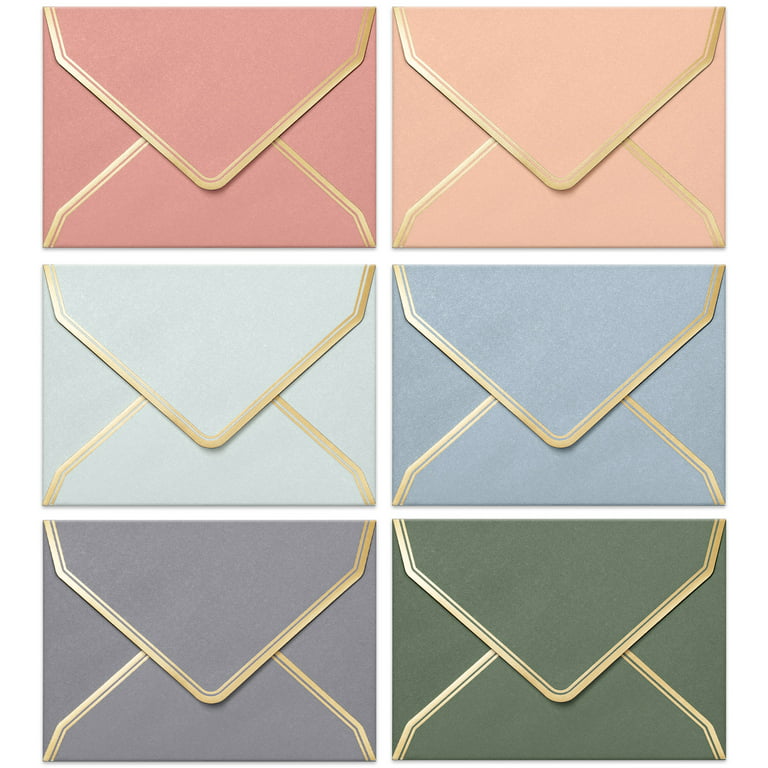  Invitation Envelopes, 60-Pack 5x7 Envelopes for Invitations,  Gold Foil Bordered Colored Envelopes, A7, 5 1/4 x 7 1/4 Inches, 6 Pastel  Colors : Office Products