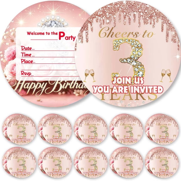 Invitations 3rd Rose Gold Glitter Theme Cards Invites Greeting Birthday Party Favors Supplies Decorations Stock Bulk Fill in 10pcs