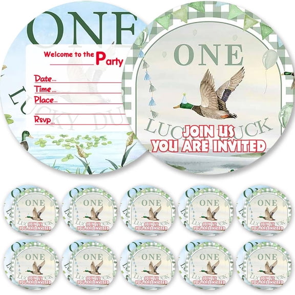 Invitations Cards 1st First One Lucky Duck Glitter Theme Birthday Party Favors Invites Greeting Supplies Decorations Fill in 10ps