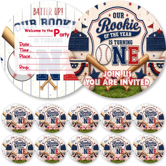 Invitations Cards 1st Rookie of The Year First Glitter Theme Birthday Party Favors Invites Greeting Supplies Decorations Fill in 10ps