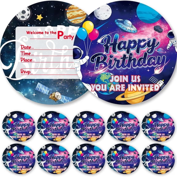 Invitations Cards Astronaut Outer Space Glitter Theme Birthday Party Favors Invites Greeting Supplies Decorations Fill in 10ps