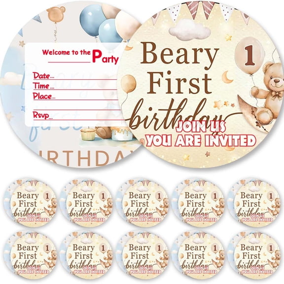 Invitations Cards Beary First Bear 1st One Glitter Theme Birthday Party Favors Invites Greeting Supplies Decorations Fill in 10ps