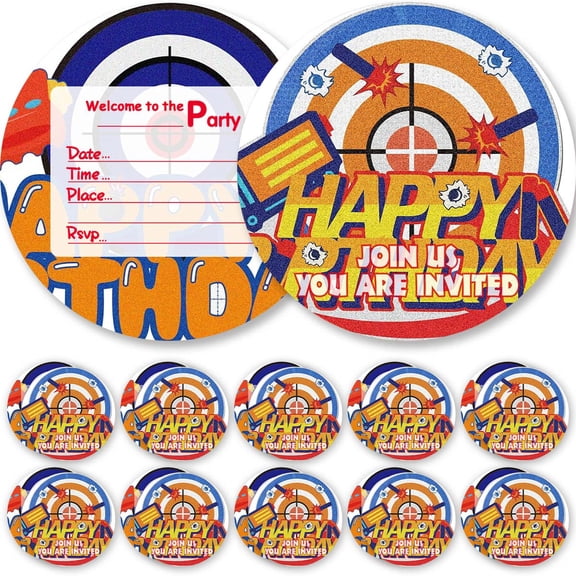 Invitations Cards Dart Battle Shooting Gun Glitter Theme Birthday Party Favors Invites Greeting Supplies Decorations Fill in 10ps