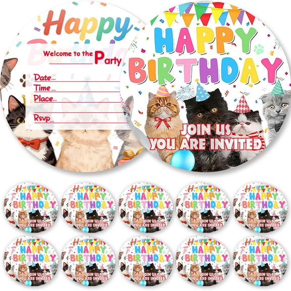 Invitations Cards Funny Cat Kitten Glitter Theme Birthday Party Favors Invites Greeting Supplies Decorations Fill in 10ps