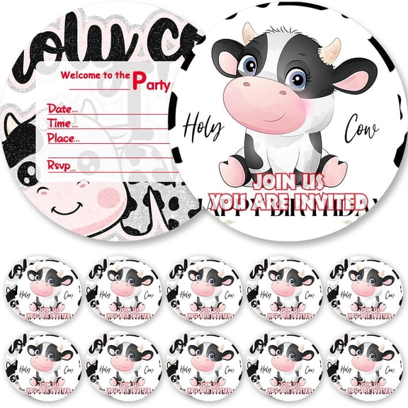 Invitations Cards Holy Cow 1st First One Glitter Theme Birthday Party Favors Invites Greeting Supplies Decorations Fill in 10ps