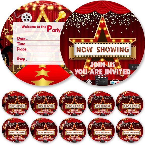 Invitations Cards Movie Night Red Carpet Ceremony Glitter Theme Birthday Party Favors Invites Greeting Supplies Decorations Fill in 10ps