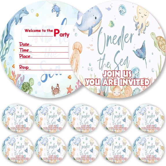 Invitations Cards Ocean Onederful 1st First Glitter Theme Birthday ...