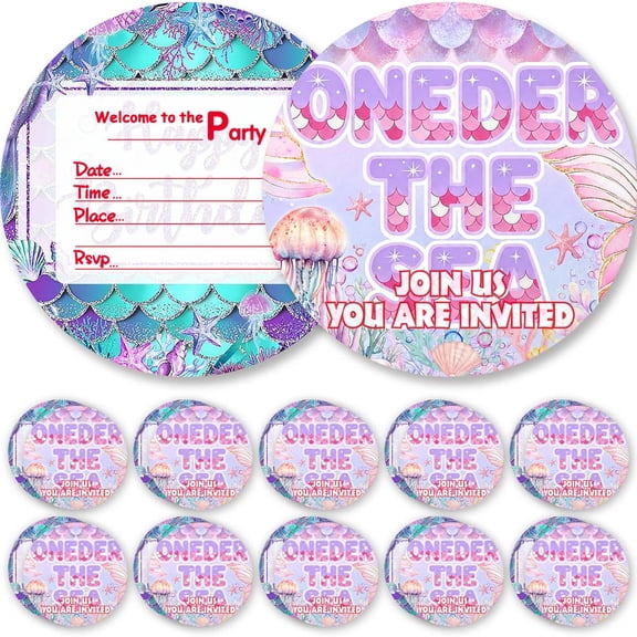 Invitations Cards Oneder The Sea 1st First One Glitter Theme Birthday Party Favors Invites Greeting Supplies Decorations Fill in 10ps