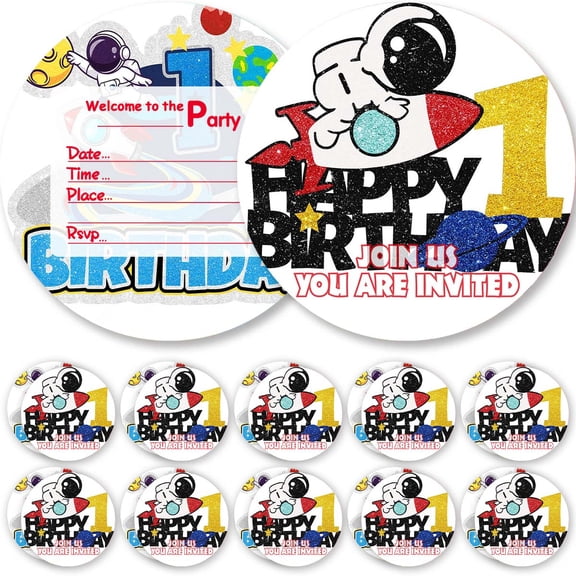 Invitations Cards Outer Space 1st First One Glitter Theme Birthday Party Favors Invites Greeting Supplies Decorations Fill in 10ps
