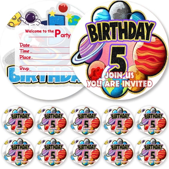 Invitations Cards Outer Space 5th Glitter Theme Birthday Party Favors Invites Greeting Supplies Decorations Fill in 10ps