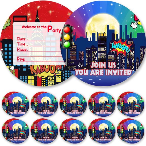 Invitations Cards Red Super Hero Glitter Theme Birthday Party Favors Invites Greeting Supplies Decorations Fill in 10ps
