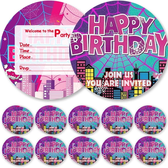 Invitations Cards Spider Girl Spidergirl Glitter Theme Birthday Party Favors Invites Greeting Supplies Decorations Fill in 10ps
