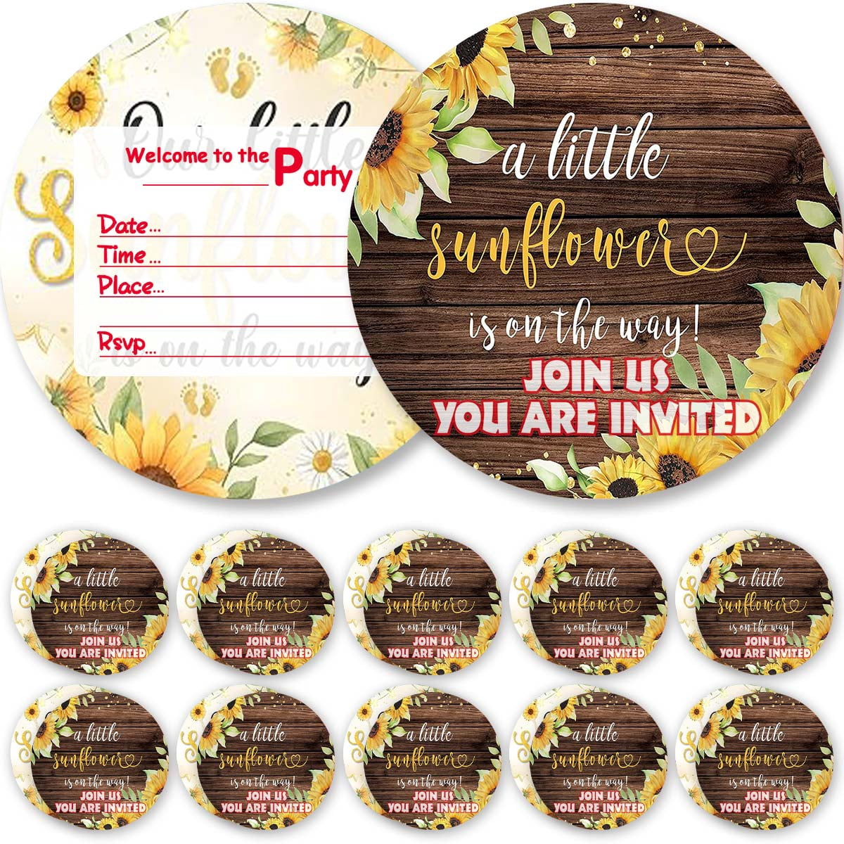 Invitations Cards Sunflower Baby Shower Glitter Theme Birthday Party ...