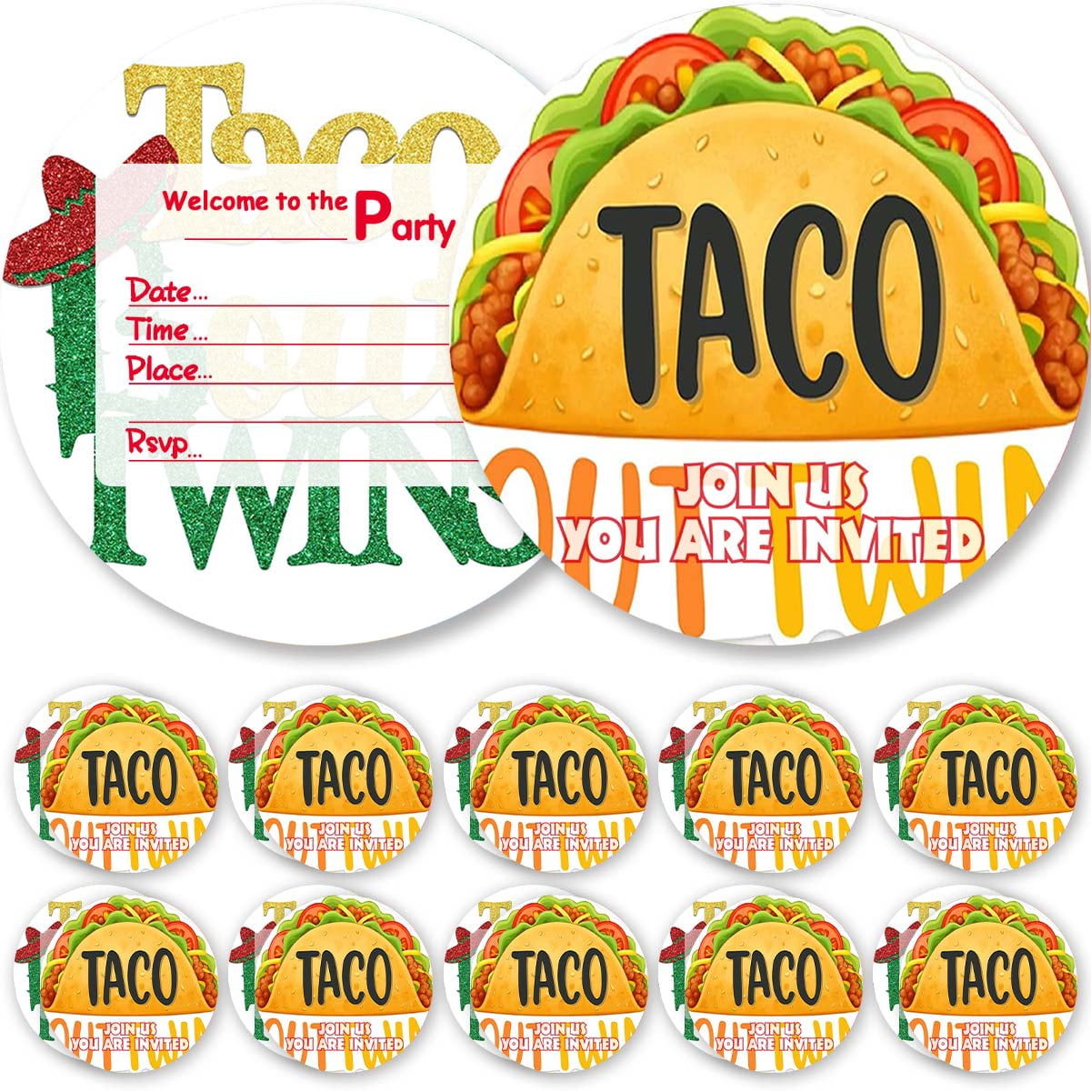 Invitations Cards Taco Bout Twins Glitter Theme Birthday Party Favors ...